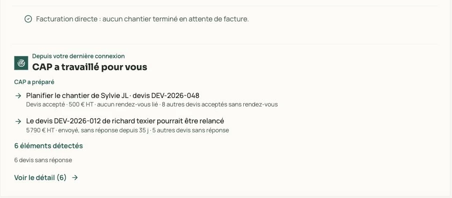 Bloc CAP a travaillé pour vous : chantier à planifier et devis à relancer
